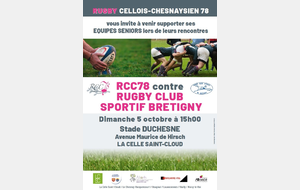 SENIORS - MATCH RCC78 Vs BRETIGNY le dimanche 6 octobre