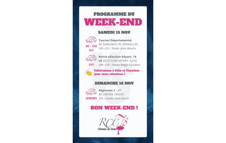 🗓️Programme du week-end 15-16 novembre! 