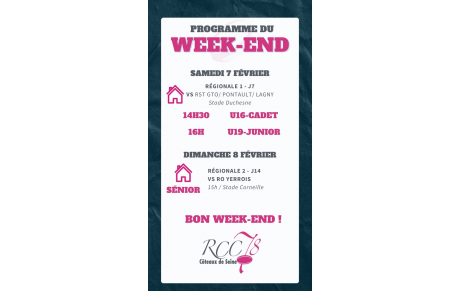 🏠🏉 Affiches du week-end – RCC78📅 Samedi 7 &amp; Dimanche 8 février