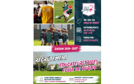 🏉 LE RCC78 RECRUTE UN(E) ÉDUCATEUR(TRICE) ÉCOLE DE RUGBY !