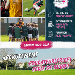 🏉 LE RCC78 RECRUTE UN(E) ÉDUCATEUR(TRICE) ÉCOLE DE RUGBY !