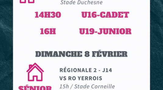 🏠🏉 Affiches du week-end – RCC78📅 Samedi 7 & Dimanche 8 février